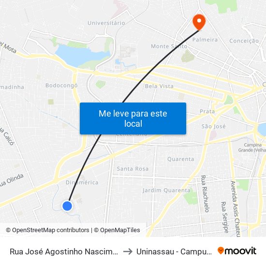 Rua José Agostinho Nascimento, 213-271 to Uninassau - Campus Palmeira map
