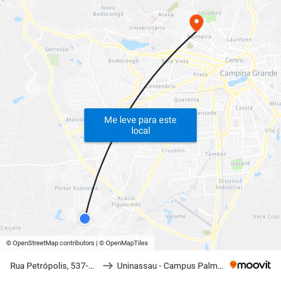 Rua Petrópolis, 537-589 to Uninassau - Campus Palmeira map