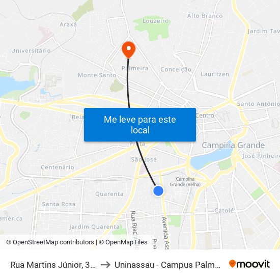 Rua Martins Júnior, 335 to Uninassau - Campus Palmeira map