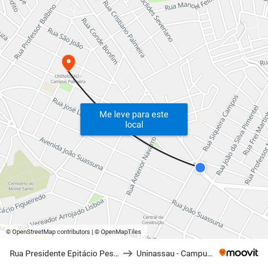 Rua Presidente Epitácio Pessoa, 412-422 to Uninassau - Campus Palmeira map