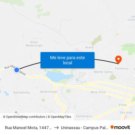 Rua Manoel Mota, 1447-1469 to Uninassau - Campus Palmeira map