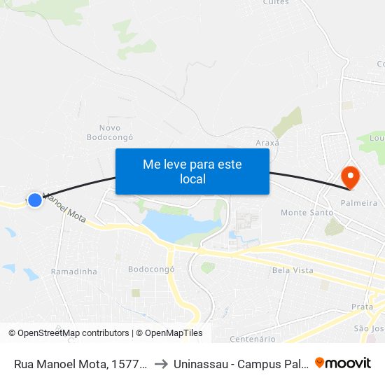 Rua Manoel Mota, 1577-1625 to Uninassau - Campus Palmeira map