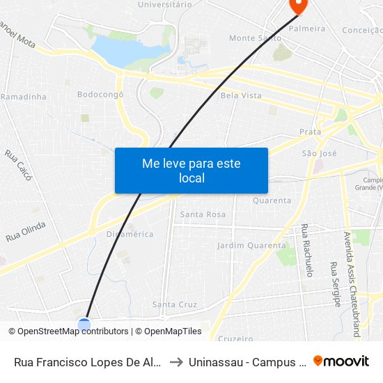 Rua Francisco Lopes De Almeida, 550 to Uninassau - Campus Palmeira map