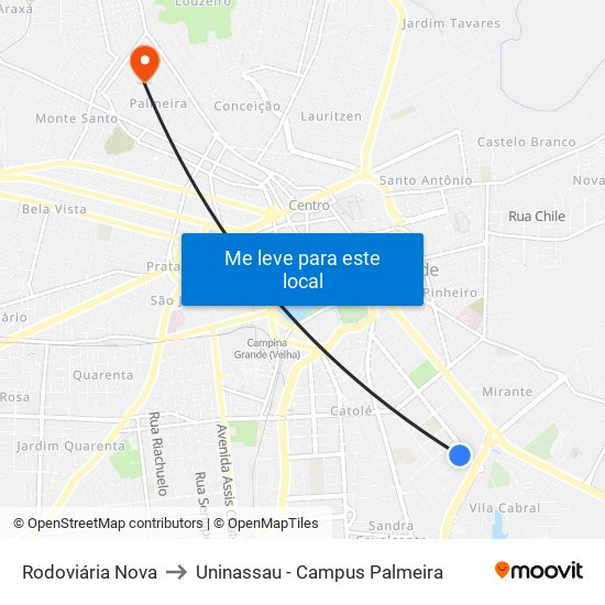 Rodoviária Nova to Uninassau - Campus Palmeira map