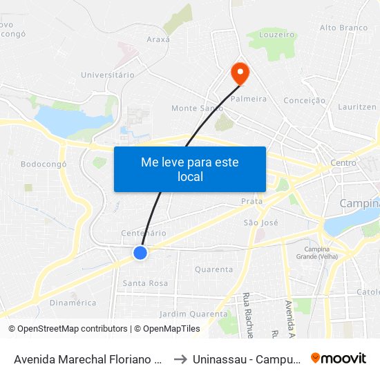 Avenida Marechal Floriano Peixoto, 2046 to Uninassau - Campus Palmeira map