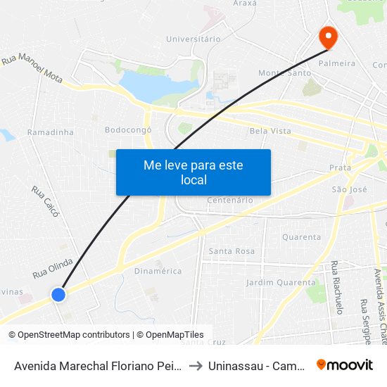 Avenida Marechal Floriano Peixoto, 10013-10535 to Uninassau - Campus Palmeira map