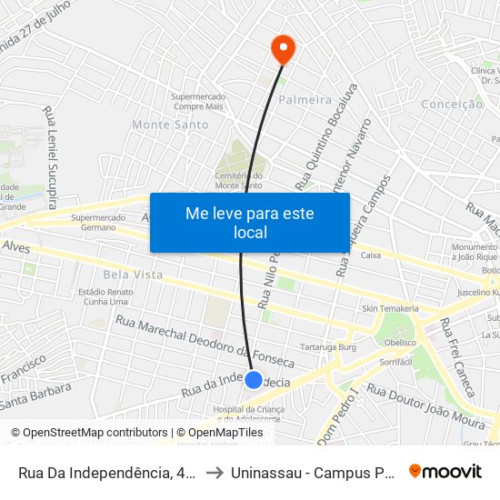 Rua Da Independência, 412-472 to Uninassau - Campus Palmeira map