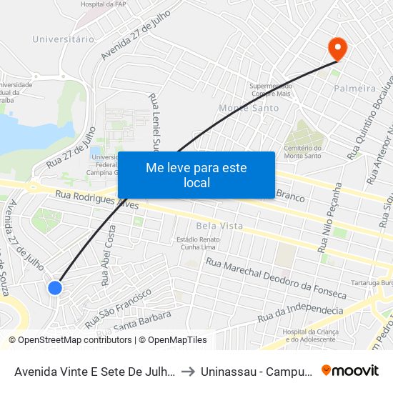 Avenida Vinte E Sete De Julho, 2611-2691 to Uninassau - Campus Palmeira map