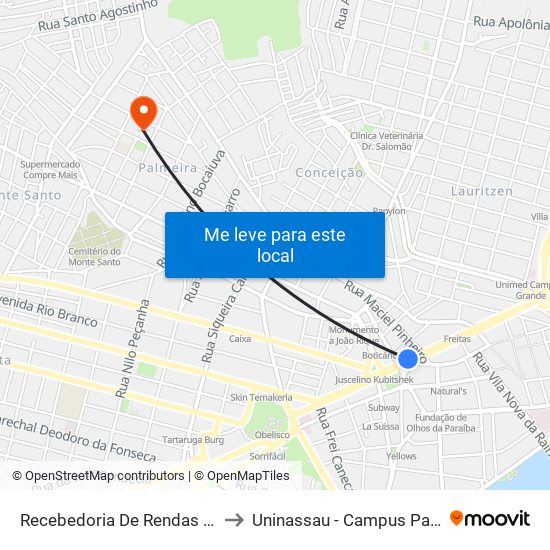 Recebedoria De Rendas - Fisco to Uninassau - Campus Palmeira map