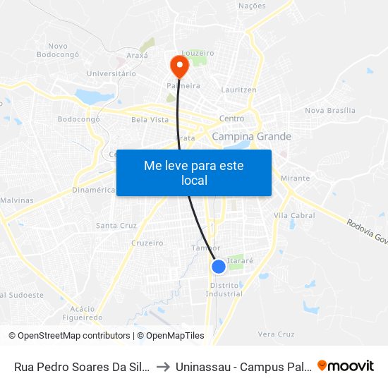 Rua Pedro Soares Da Silva, 88 to Uninassau - Campus Palmeira map