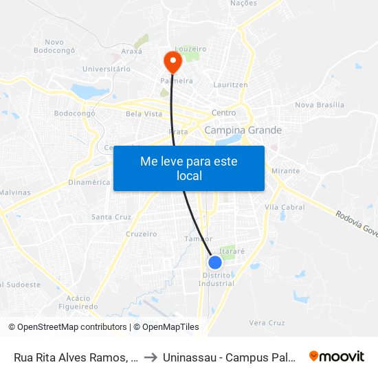 Rua Rita Alves Ramos, 752 to Uninassau - Campus Palmeira map