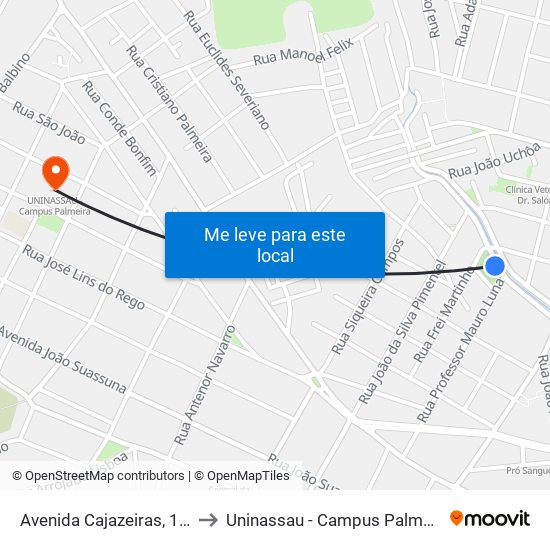 Avenida Cajazeiras, 131 to Uninassau - Campus Palmeira map