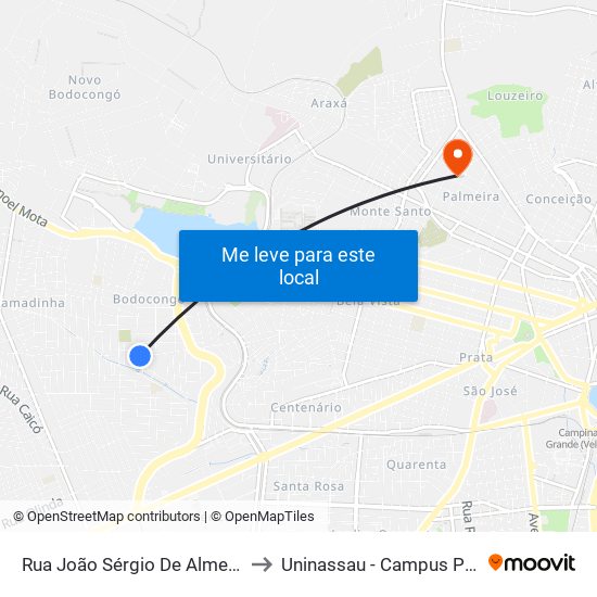 Rua João Sérgio De Almeida, 841 to Uninassau - Campus Palmeira map