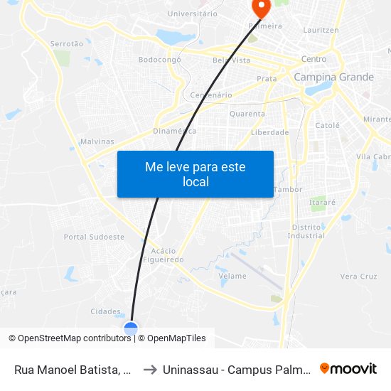 Rua Manoel Batista, 500 to Uninassau - Campus Palmeira map