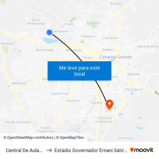 Central De Aulas - Uepb to Estádio Governador Ernani Sátiro - O Amigão map