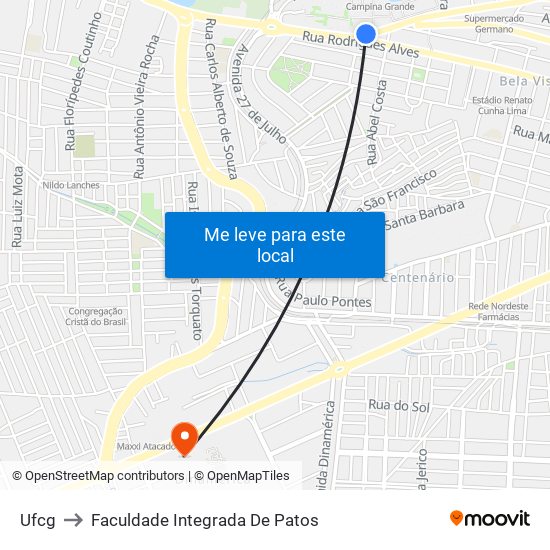 Ufcg to Faculdade Integrada De Patos map