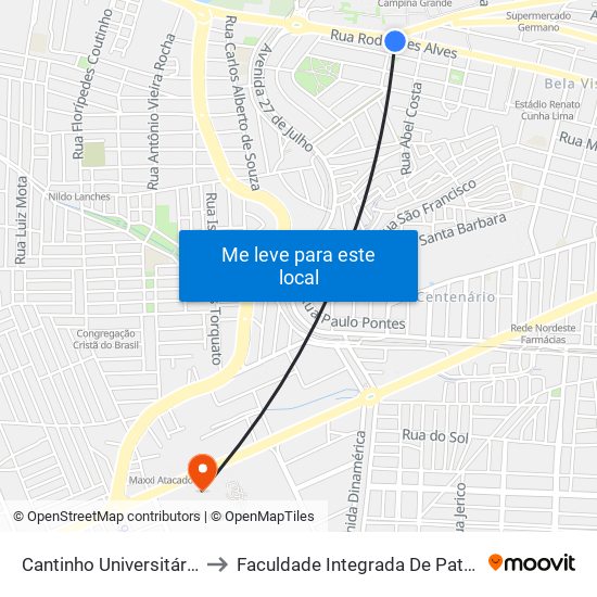 Cantinho Universitário to Faculdade Integrada De Patos map