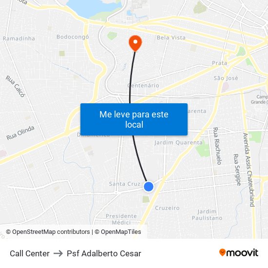 Call Center to Psf Adalberto Cesar map