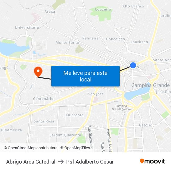 Abrigo Arca Catedral to Psf Adalberto Cesar map