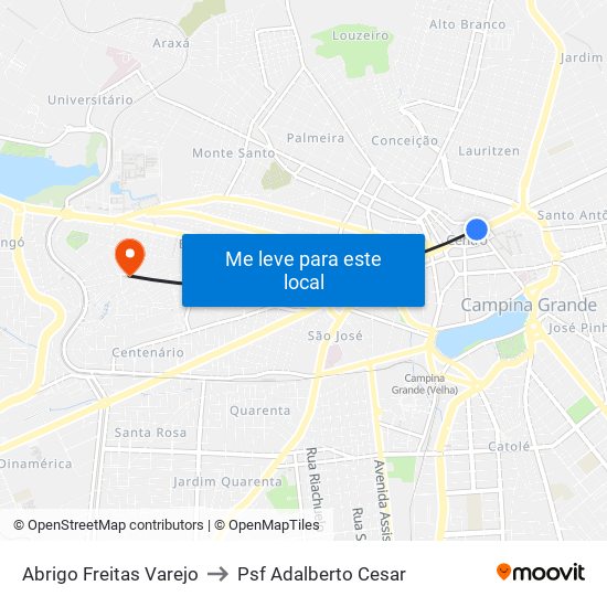 Abrigo Freitas Varejo to Psf Adalberto Cesar map