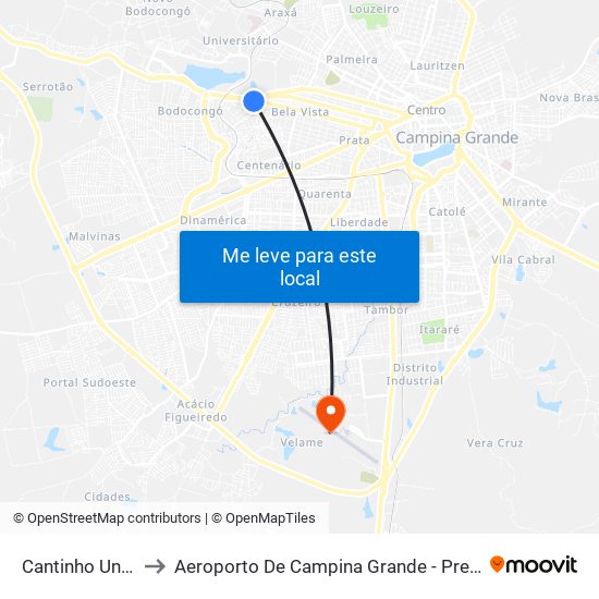 Cantinho Universitário to Aeroporto De Campina Grande - Presidente João Suassuna map