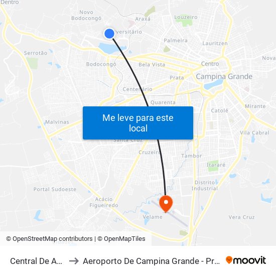 Central De Aulas - Uepb to Aeroporto De Campina Grande - Presidente João Suassuna map