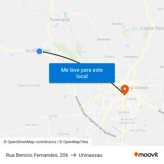 Rua Benício Fernandes, 206 to Uninassau map