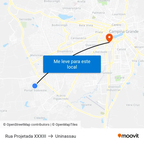 Rua Projetada XXXIII to Uninassau map