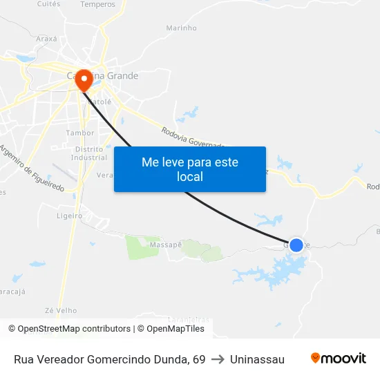 Rua Vereador Gomercindo Dunda, 69 to Uninassau map