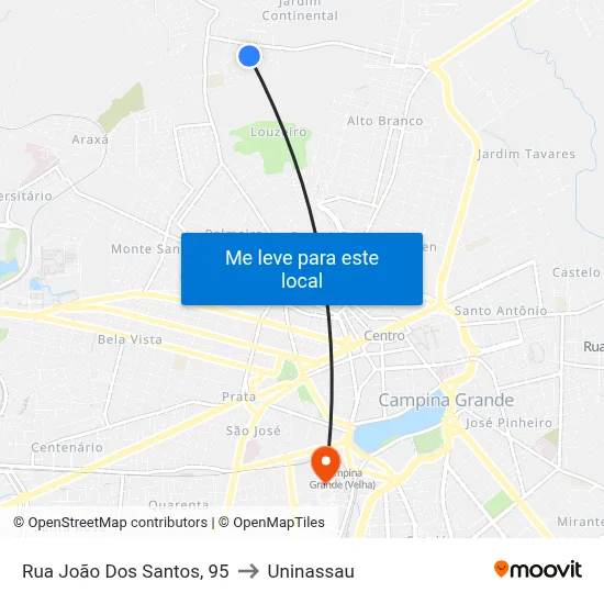 Rua João Dos Santos, 95 to Uninassau map
