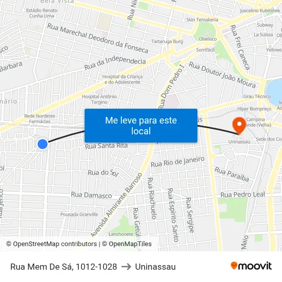Rua Mem De Sá, 1012-1028 to Uninassau map