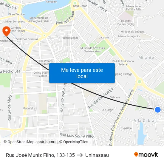 Rua José Muniz Filho, 133-135 to Uninassau map