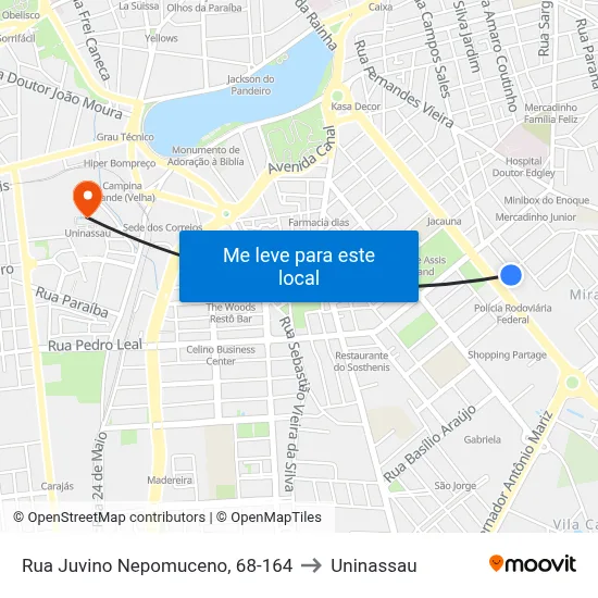 Rua Juvino Nepomuceno, 68-164 to Uninassau map