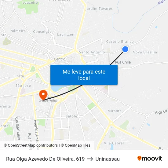 Rua Olga Azevedo De Oliveira, 619 to Uninassau map
