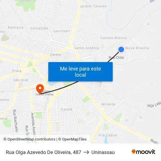 Rua Olga Azevedo De Oliveira, 487 to Uninassau map