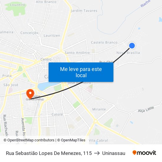 Rua Sebastião Lopes De Menezes, 115 to Uninassau map