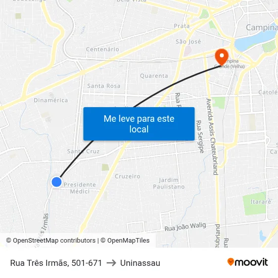 Rua Três Irmãs, 501-671 to Uninassau map