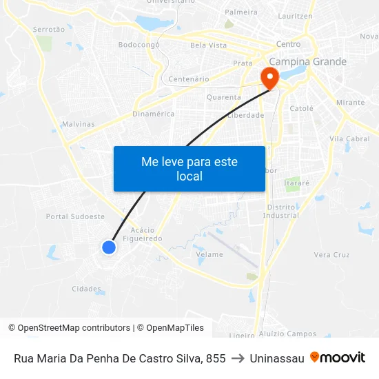 Rua Maria Da Penha De Castro Silva, 855 to Uninassau map