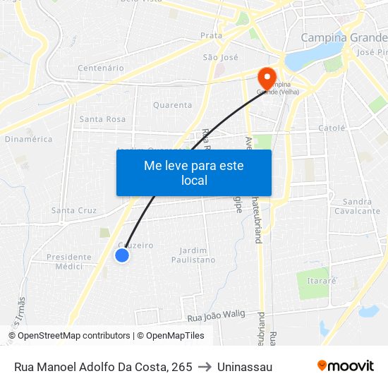 Rua Manoel Adolfo Da Costa, 265 to Uninassau map