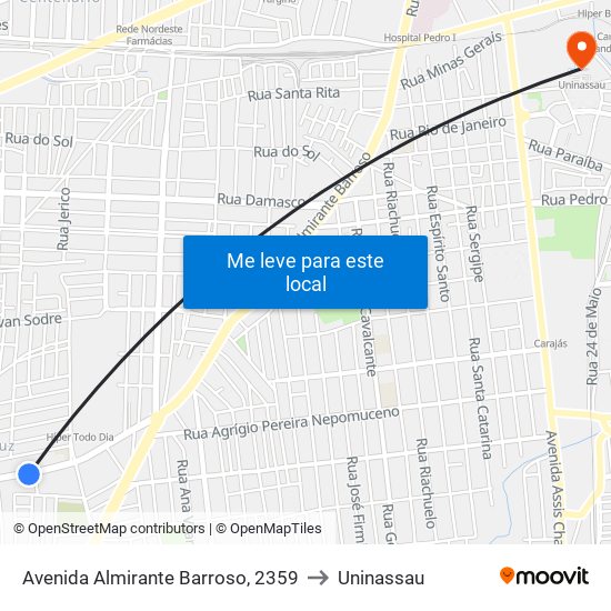 Avenida Almirante Barroso, 2359 to Uninassau map