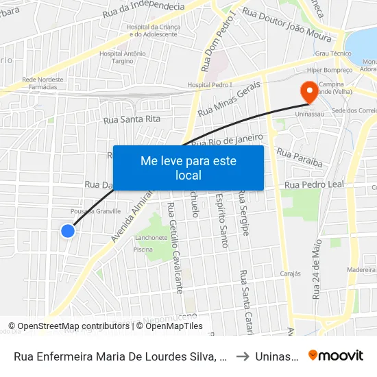 Rua Enfermeira Maria De Lourdes Silva, 323-371 to Uninassau map