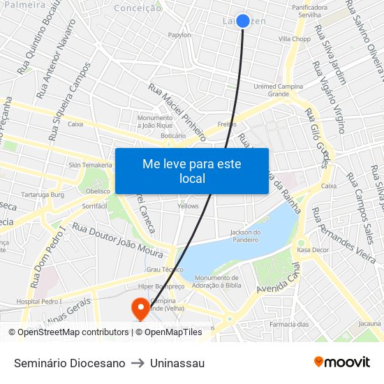 Seminário Diocesano to Uninassau map