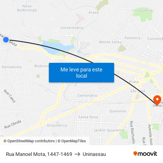 Rua Manoel Mota, 1447-1469 to Uninassau map