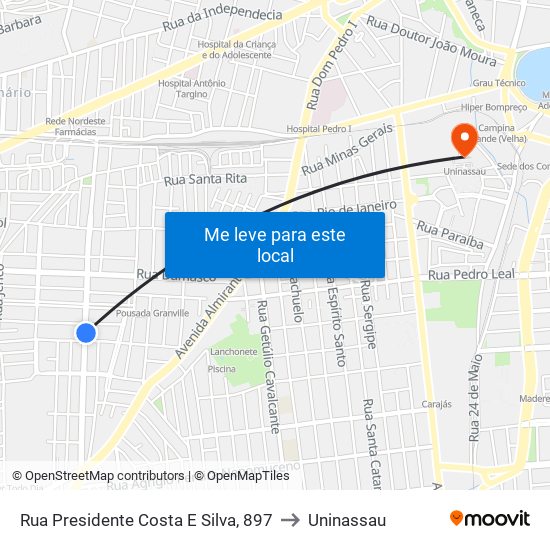 Rua Presidente Costa E Silva, 897 to Uninassau map