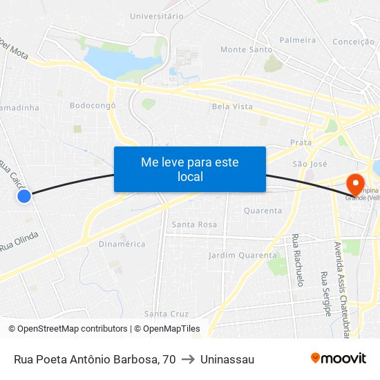 Rua Poeta Antônio Barbosa, 70 to Uninassau map