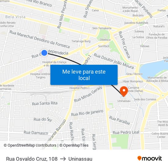 Rua Osvaldo Cruz, 108 to Uninassau map