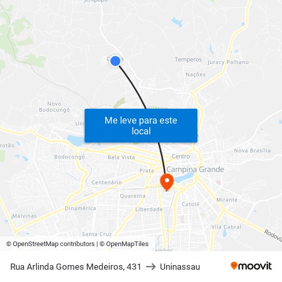 Rua Arlinda Gomes Medeiros, 431 to Uninassau map