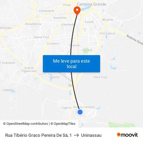 Rua Tibério Graco Pereira De Sá, 1 to Uninassau map