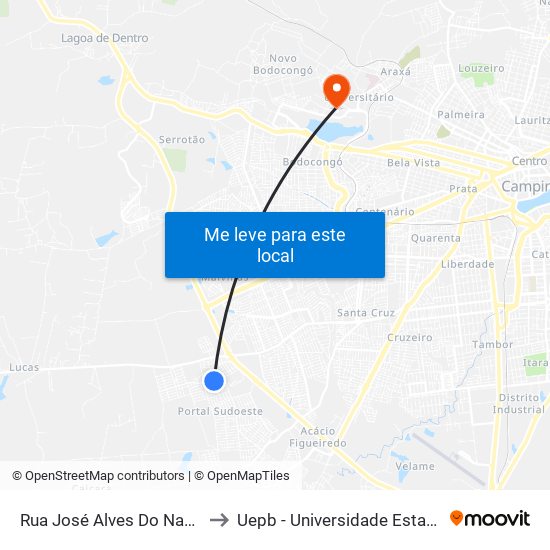 Rua José Alves Do Nascimento, 330 to Uepb - Universidade Estadual Da Paraíba map