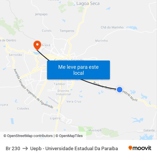 Br 230 to Uepb - Universidade Estadual Da Paraíba map